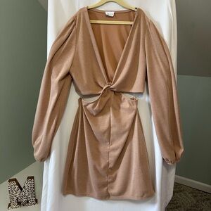 Le Lis Tan Long Sleeve Twist Cut out Mini Dress Size Medium